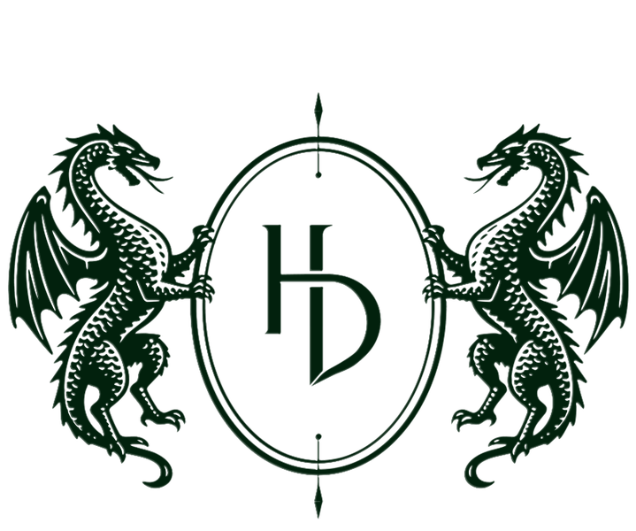 Handan Darici crest: two dragons flanking the HD monogram